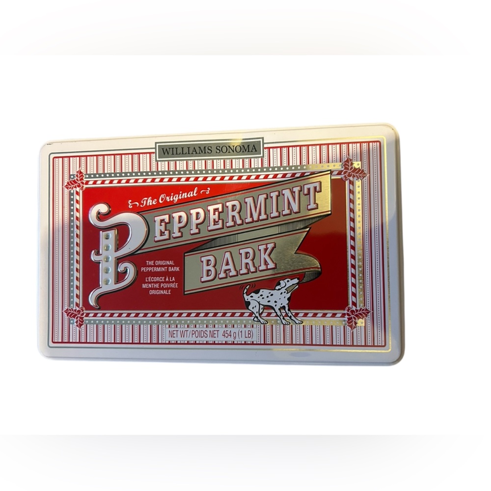 Williams Sonoma Peppermint Bark Collectible Red and White Tin-2017 Holiday